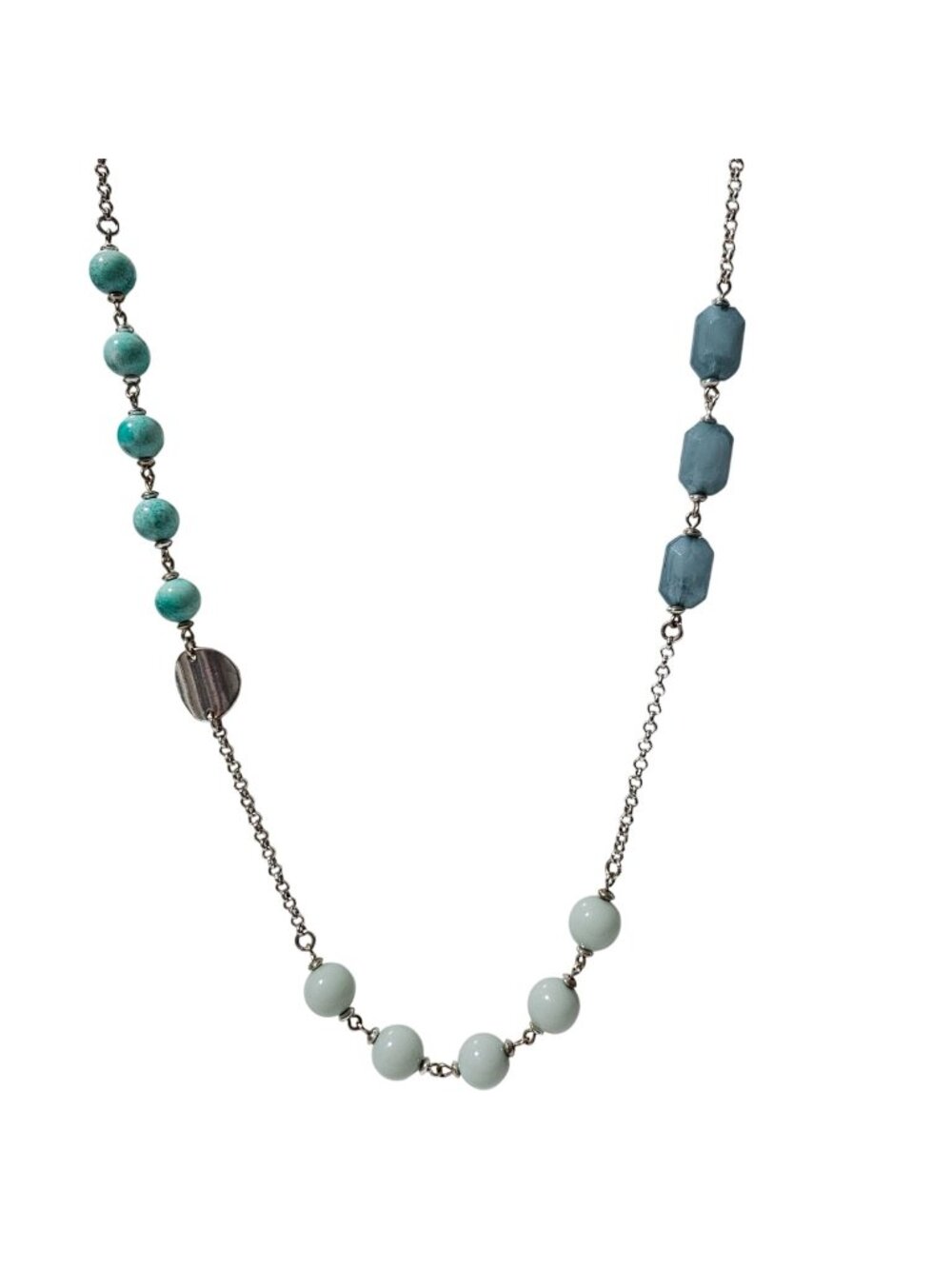 Vintage Multi Stone Beaded Necklace Aqua Accents Retro 50s 60s Fashion Jewelry